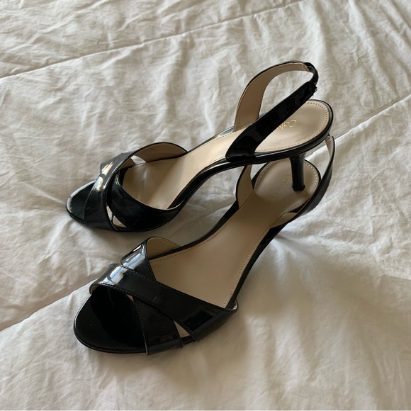 Calvin Klein Women’s Black Patent Slip-on Heels, open-toe sandal Sz 10 - Picture 5 of 8